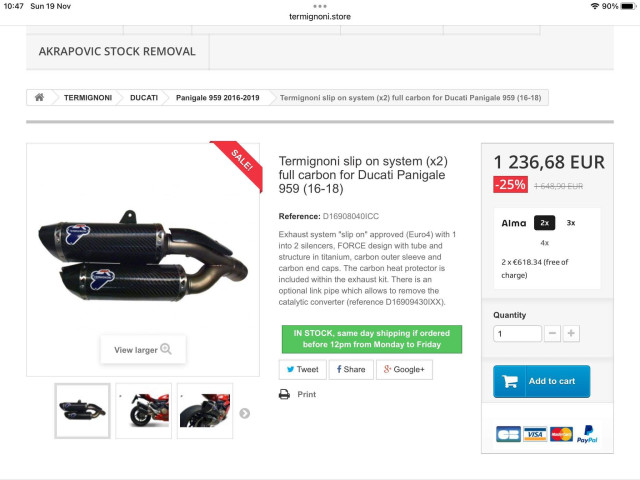 Termignoni slip on exhaust system for Ducati Panigale 959 16-18 - used 4