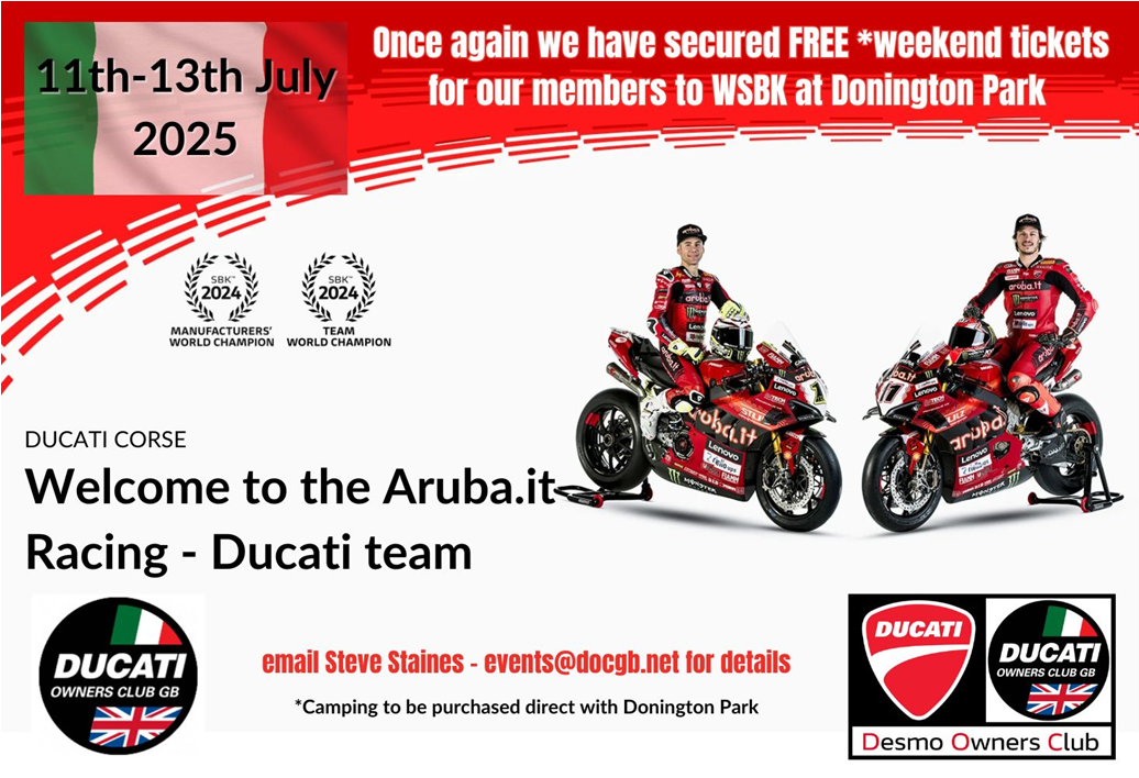 Free entry tickets for members - 2025 WSBK Round 7 - Donington Park 11th to 13th July