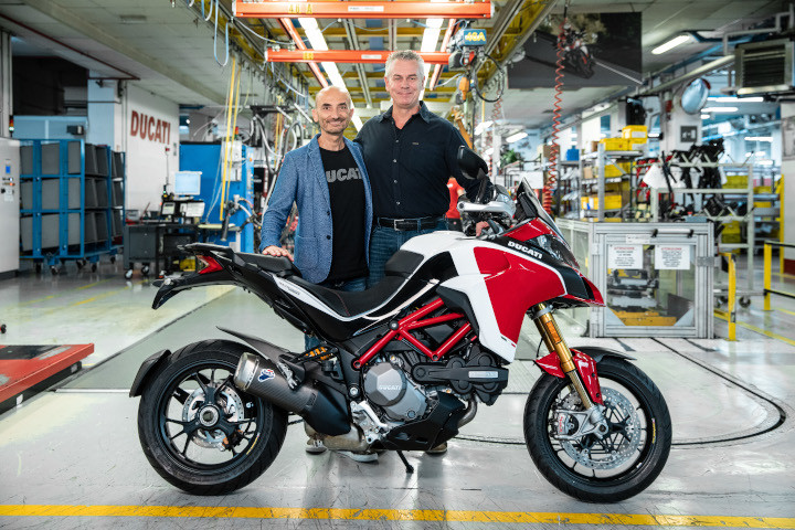 Claudio Domenicali handing over the 100,000th Multistrada to Dave Hayward